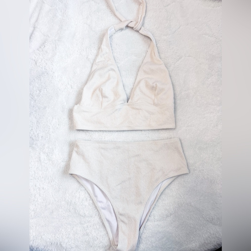 Beige Off White High Rise Bikini Size Medium READ DESCRIPTION Halter